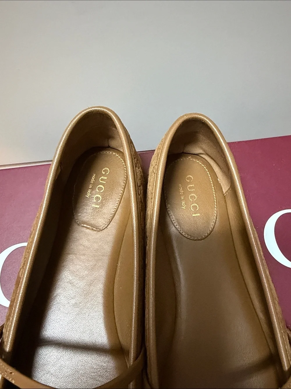 Gucci Tan Signature GG Horsebit Mary Jane Flats